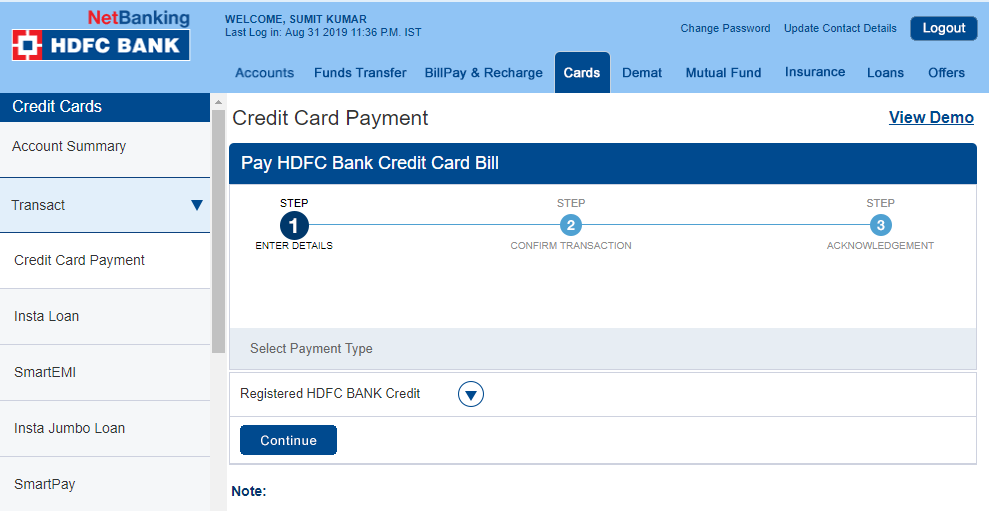 Hdfc Credit Card Payment Through Neft Net Banking Billdesk 04 June 2021