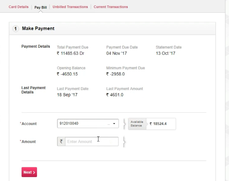 Axis Bank credit card netbanking