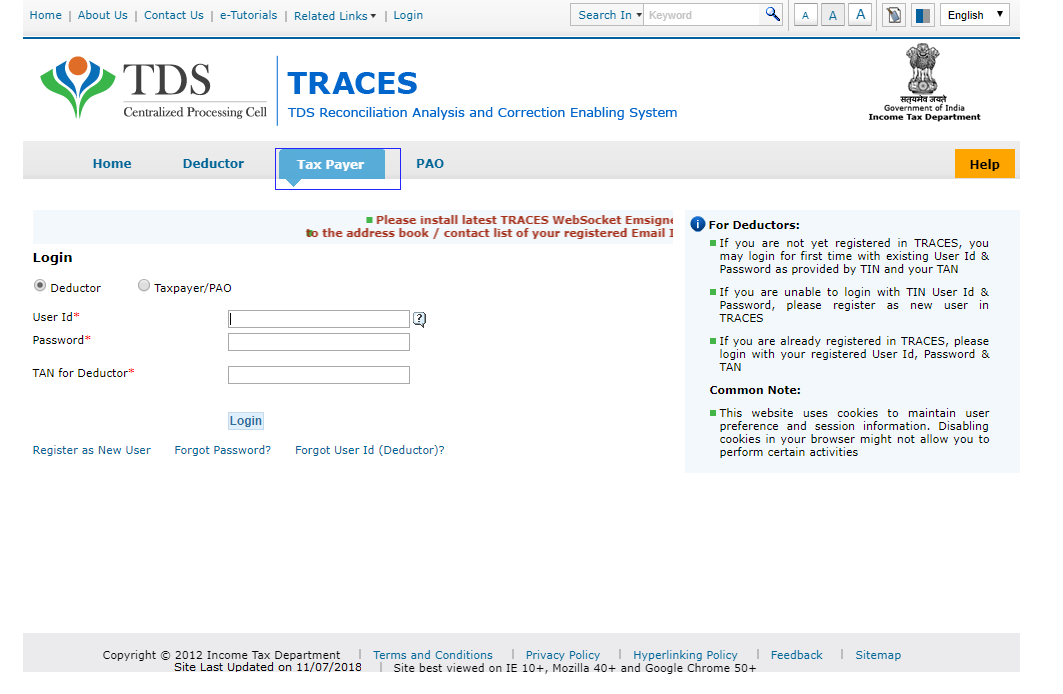 TDS Traces How to Register on TDS Traces site & Login Information