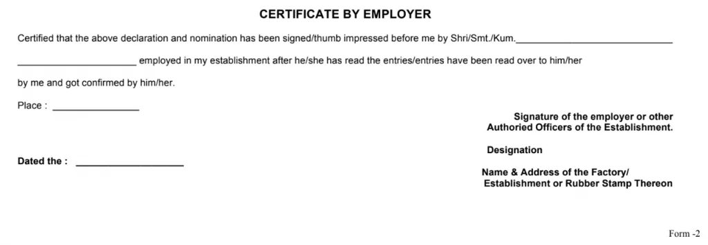 Certificate by Employer