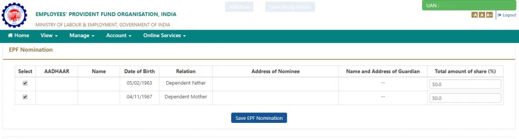 Save EPF nomination