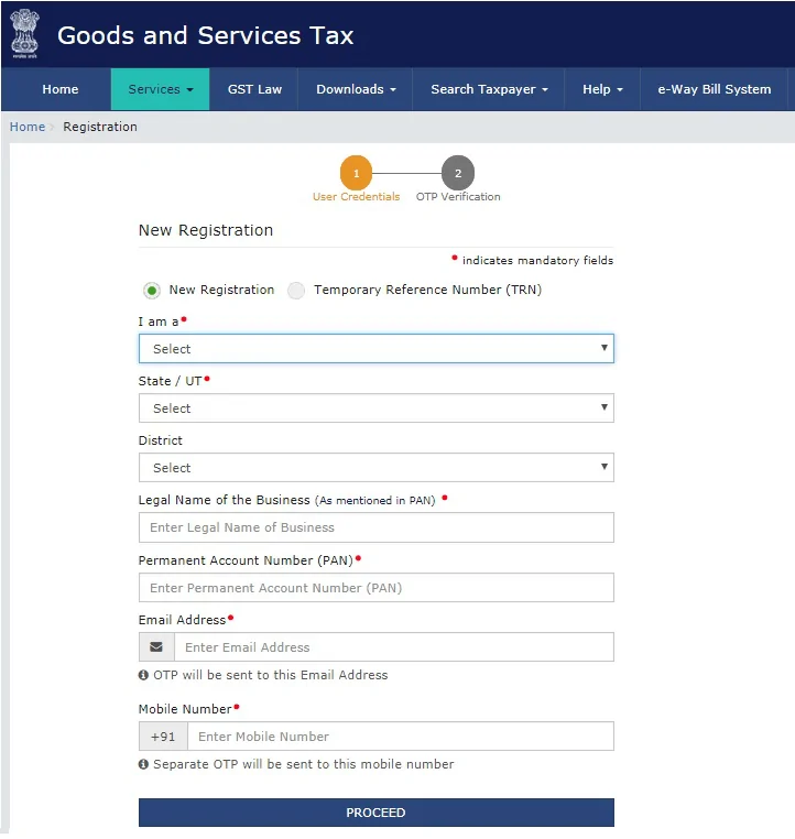 GST registration- Part A