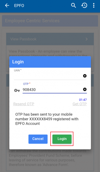 EPF Login OTP
