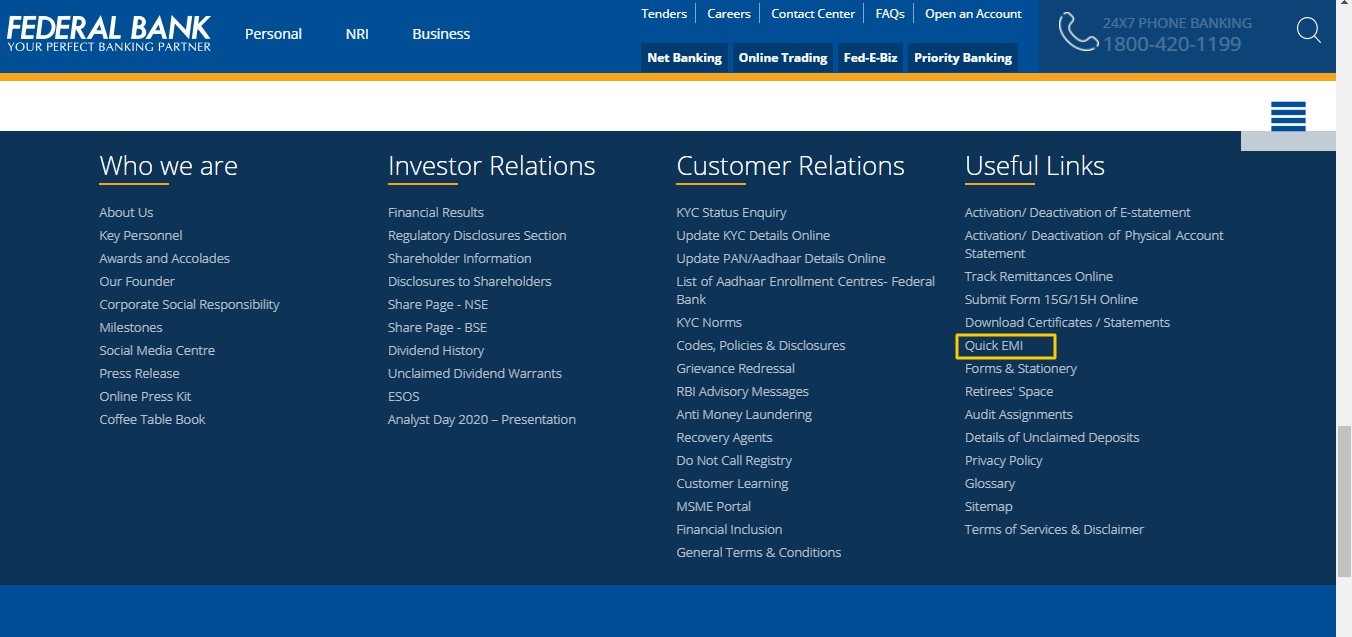 Federal Bank Quick EMI Link