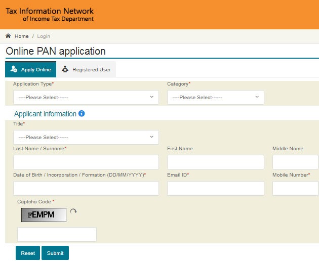 online pan application form
