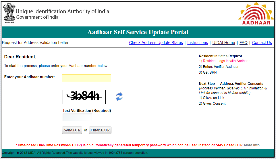 update Aadhaar Address using Validation step 3