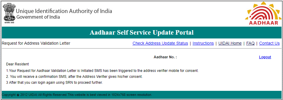 Aadhaar Address update using Validation Letter d