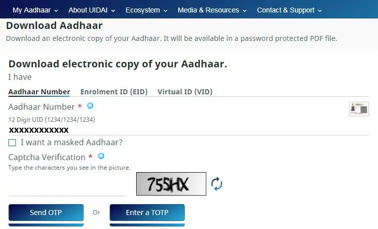 lost aadhaar card download