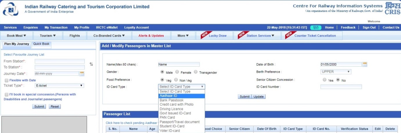 How to Add Aadhaar Number in IRCTC Step 4