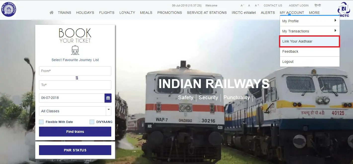 link aadhaar with irctc