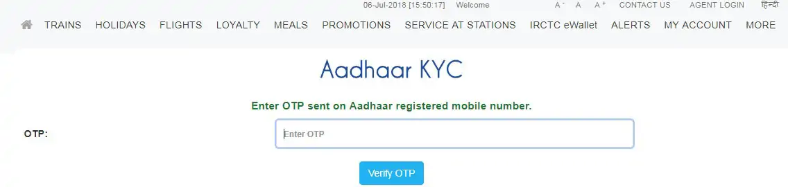 Aadhaar kyc otp