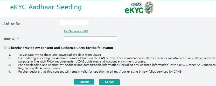 link aadhaar with mutual funds through CAMS step 4