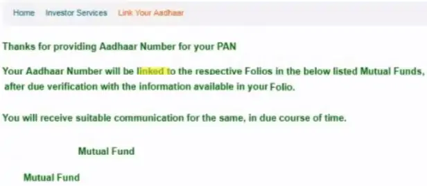 link aadhaar with mutual funds through CAMS step 5
