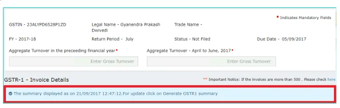 GSTR-1 summary success