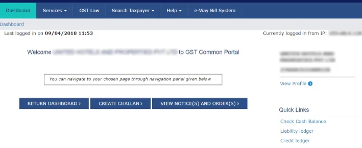 GST login dashboard