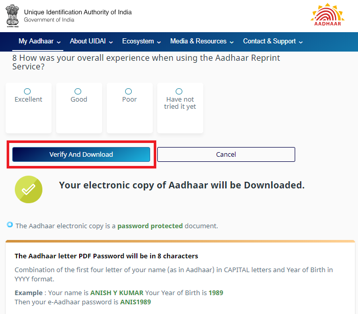 verify and download download electronic aadhaar