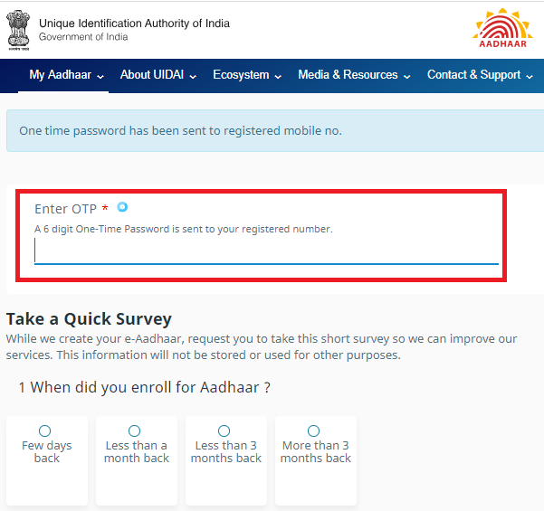 e aadhar download quick survey