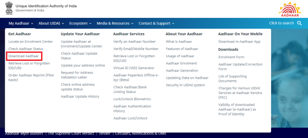 Aadhar card download