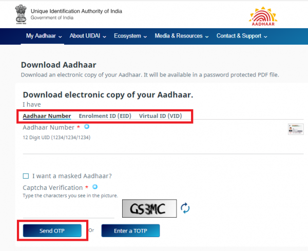 Adhar card download