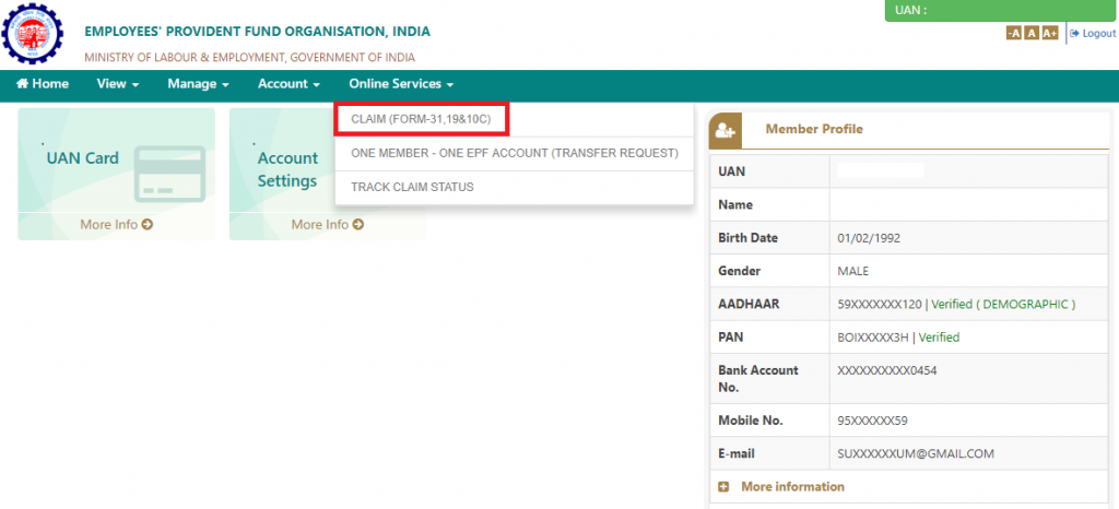 Click on “Claim (Form – 31, 19 & 10C)