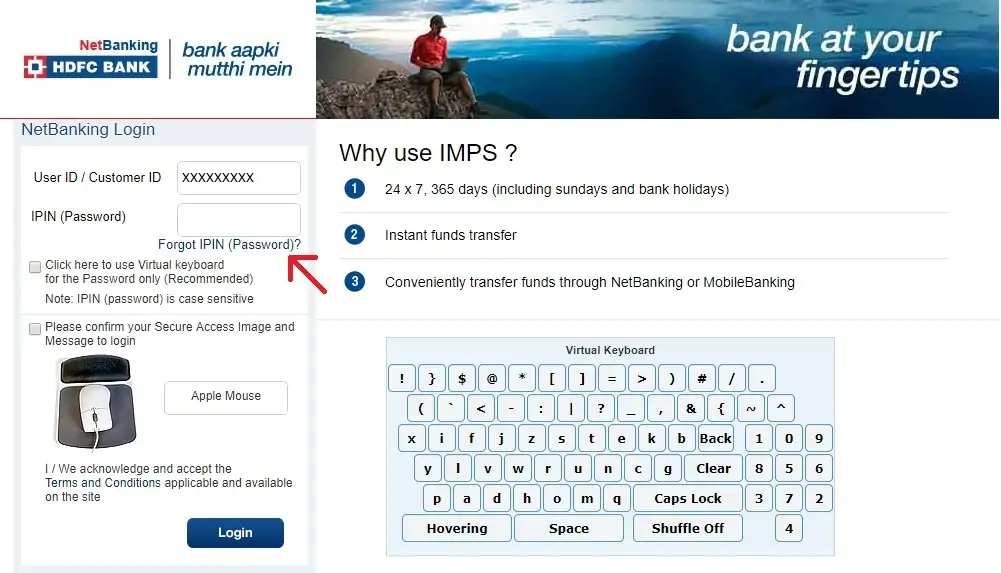 1- HDFC Netbanking Forgot Password