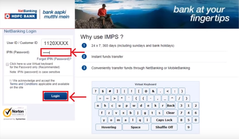 3- HDFC netbanking registration IPIN login