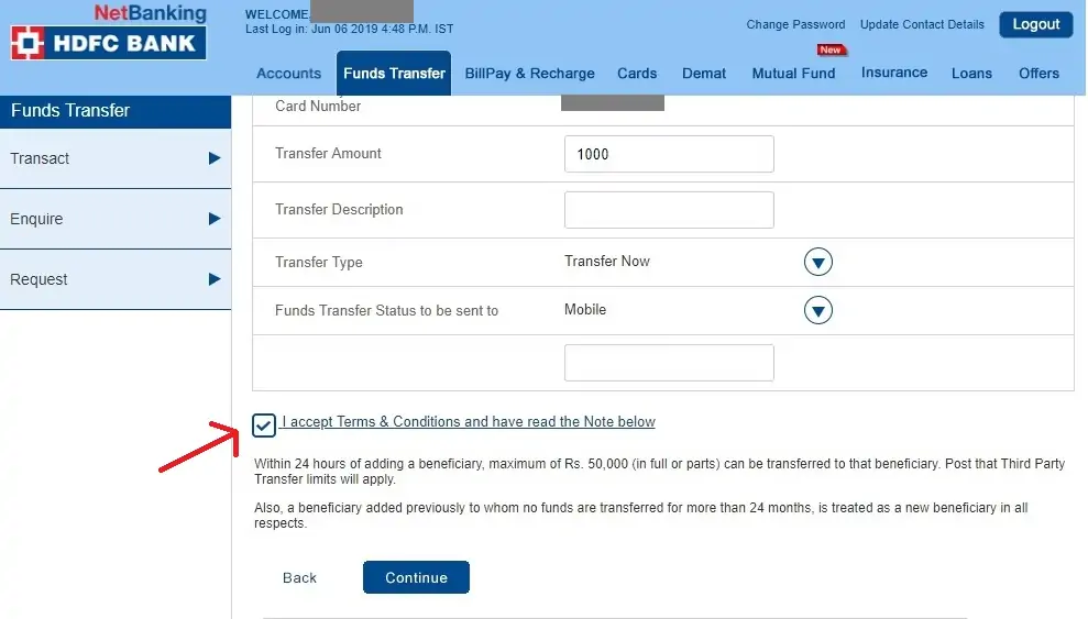 4-HDFC Netbanking Fund Transfer Confirm