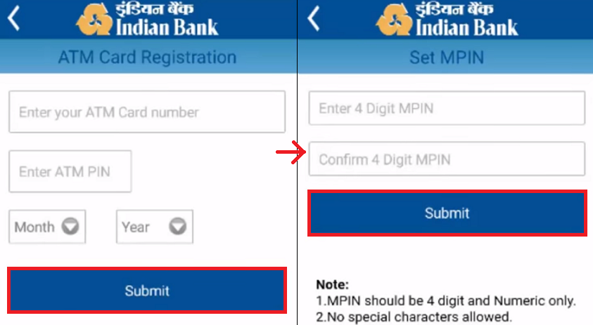 Step 5 - Indian Bank Mobile Banking Registration by ATM