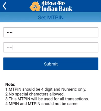 Step 7 - Indian Bank Mobile Banking MTPIN