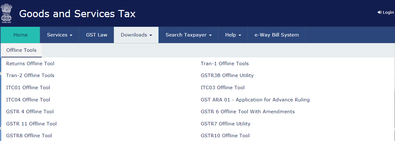 GST Offline Tools Menu