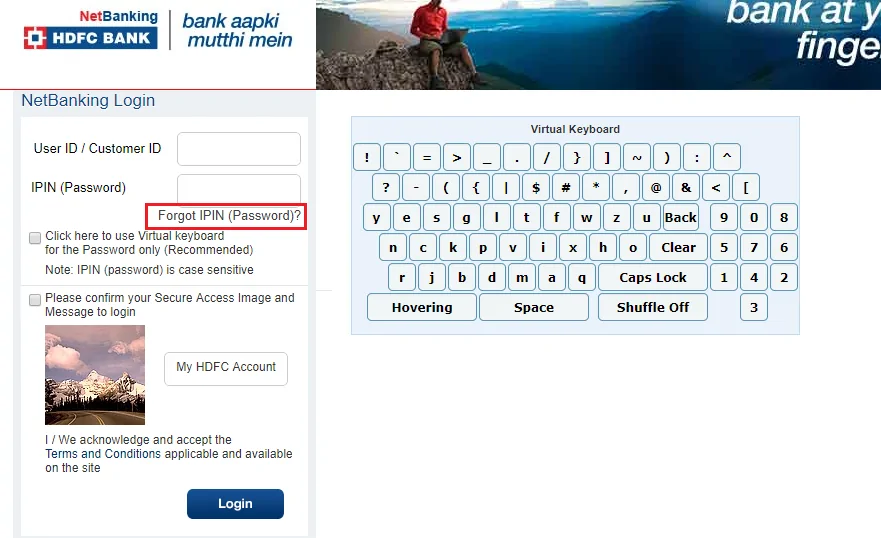 HDFC Net Banking Forgot Password 2