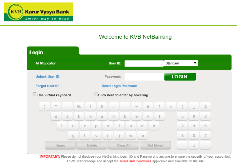 KVB Net banking Login