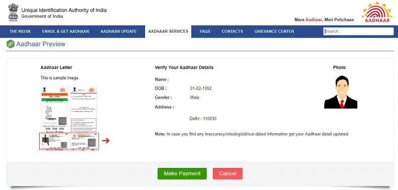 Aadhar Card Reprint Services online d