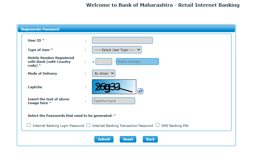 BOM password reset
