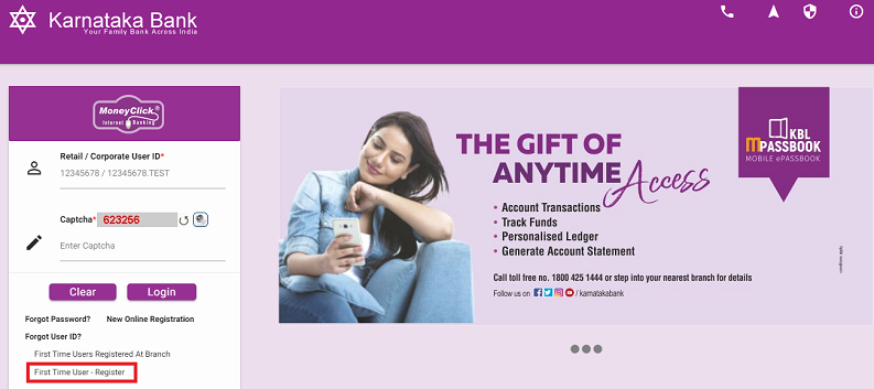 Karnataka Bank Net Banking Registration b