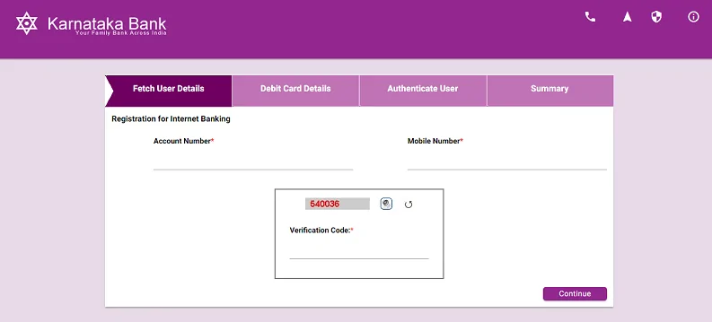 Karnataka Bank Net Banking Registration c