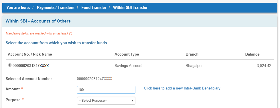 SBI NEFT Account Transfer 2
