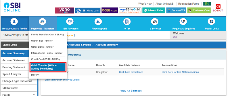 SBI Quick Transfer a