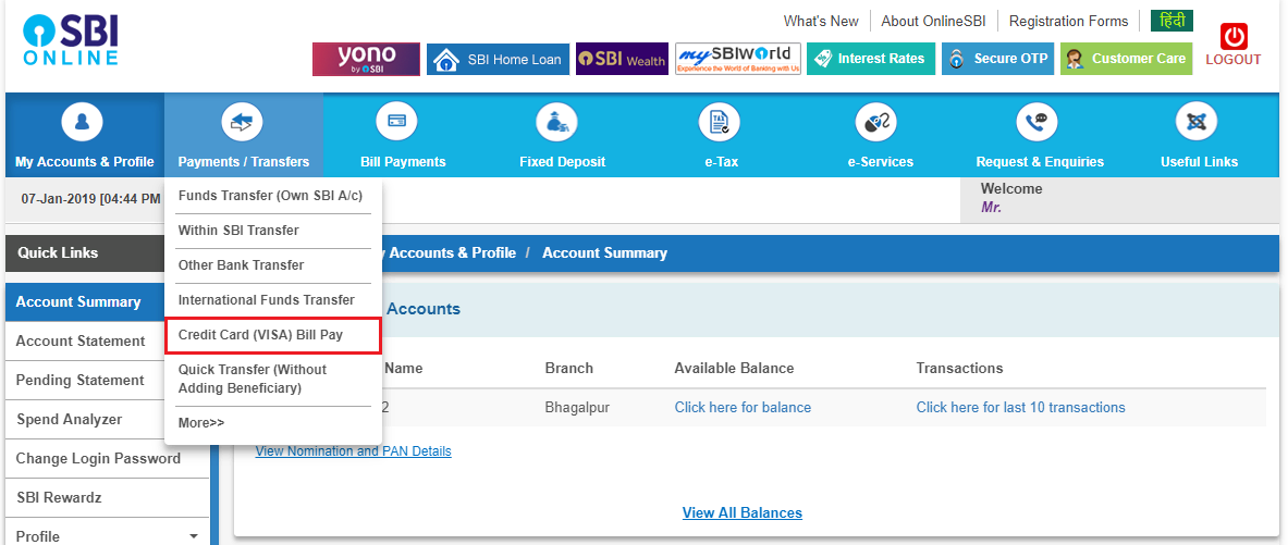 Credit Card bill payment SBI NEFT 1