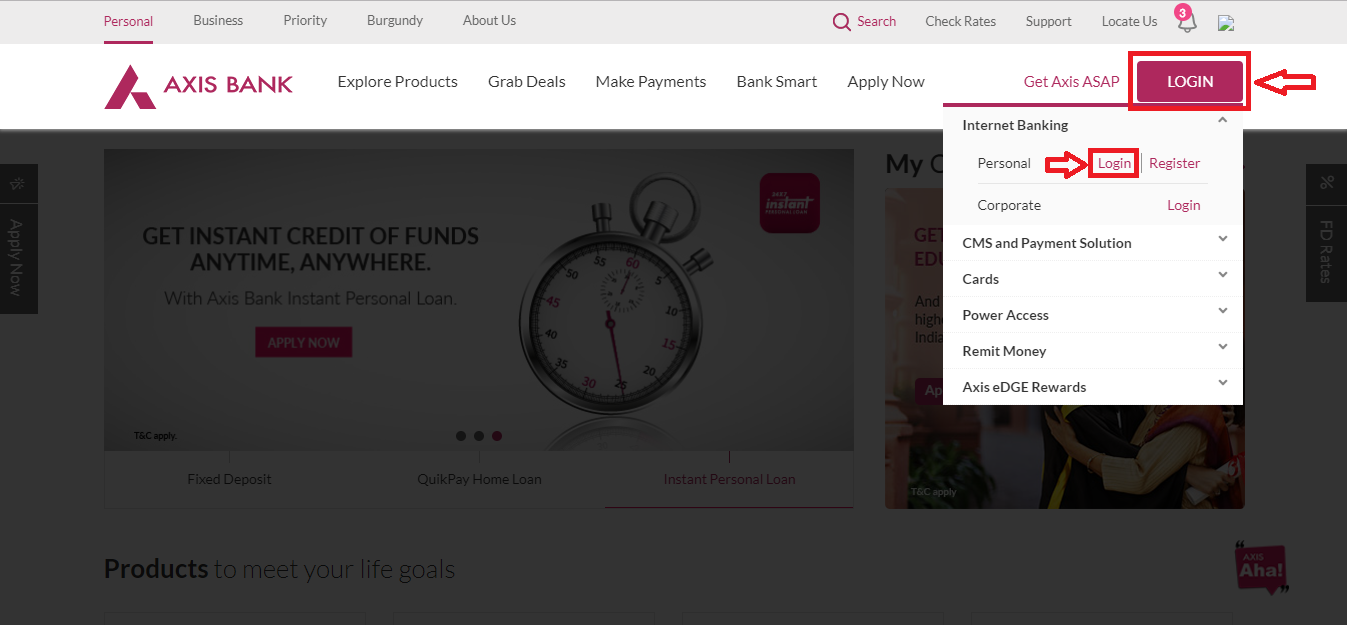 1 - Axis Bank net banking login home