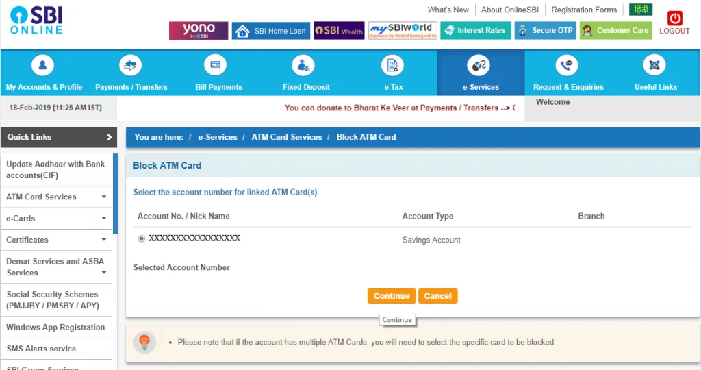 4 - Block SBI ATM Card - select account