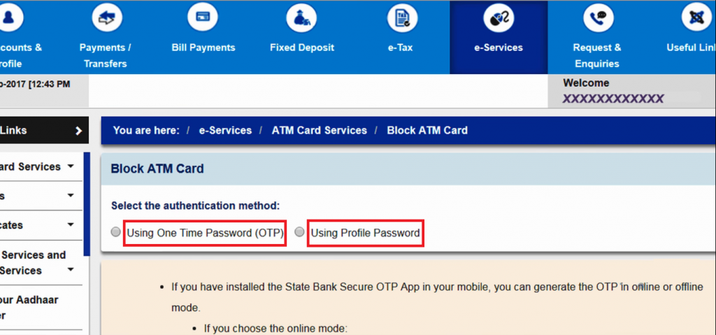 6 - Block SBI ATM Card - authentication