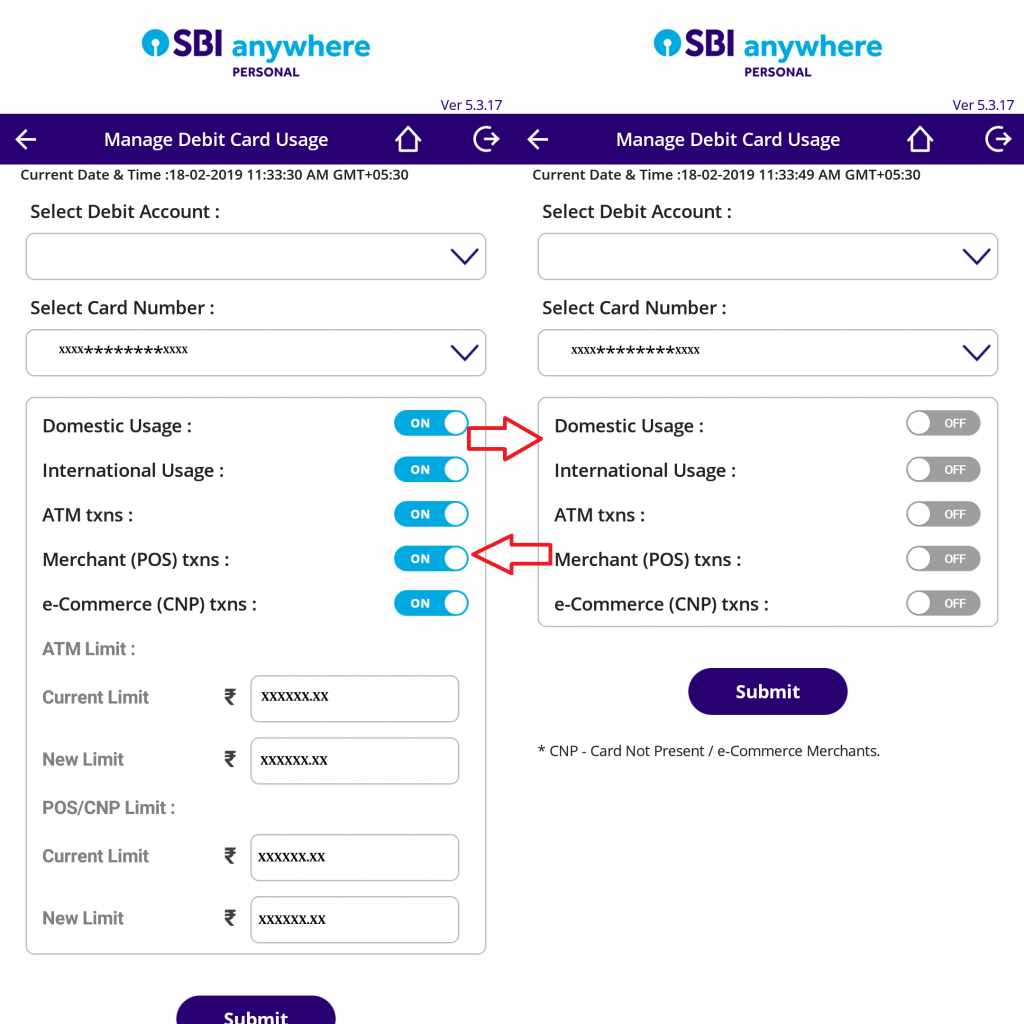 7 - SBI ATM Card Block - manage usage