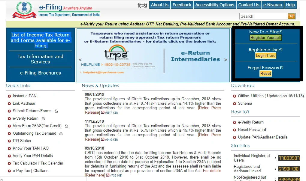 Log on to the Income Tax Department’s e-filing website
