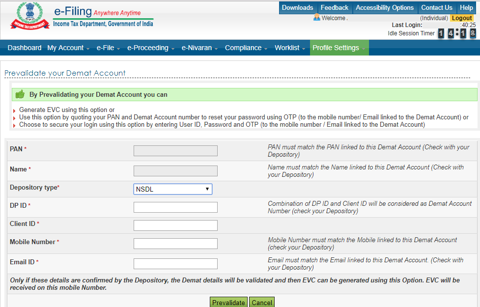 Demat Prevalidation Details