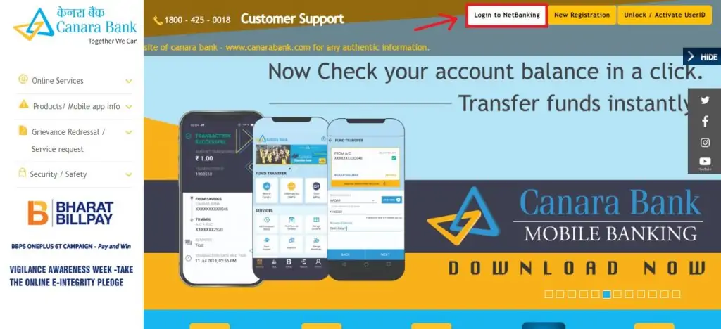 1-Canara Bank ATM Card Block - Canara Bank website