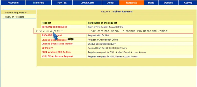 2 - Block Bank of India ATM Card by Netbanking