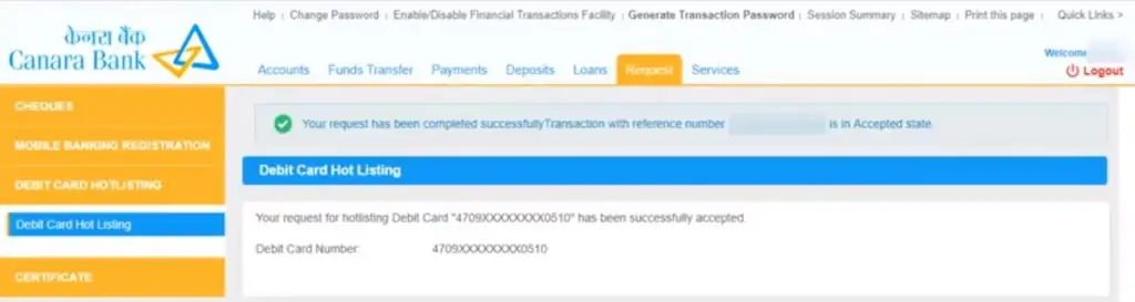 8-Canara Bank ATM Card Block
