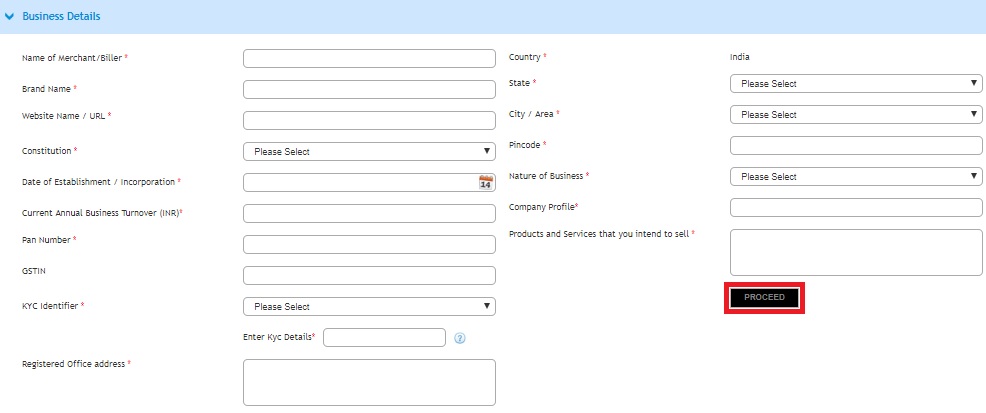 1-SBI ePay Business Details form