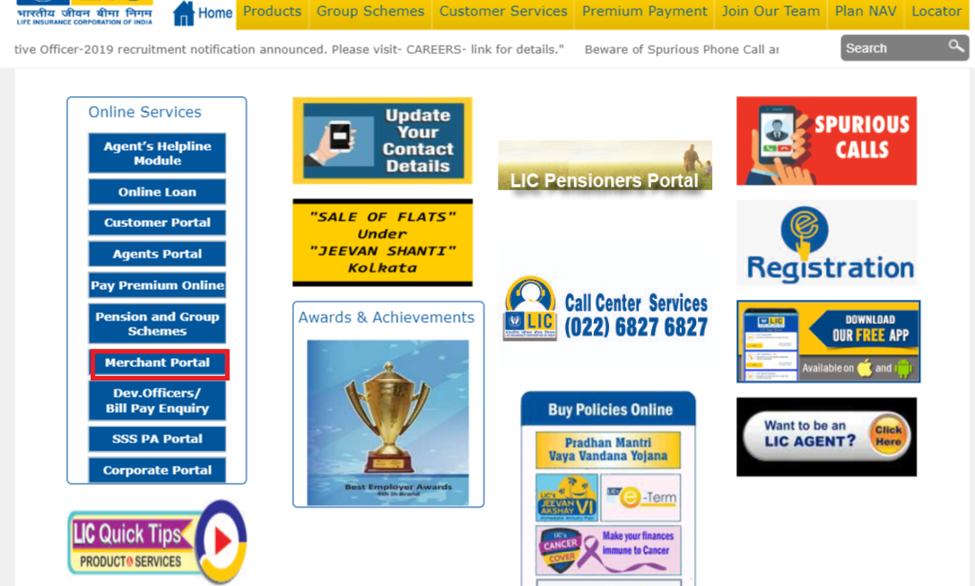 LIC Merchant Login